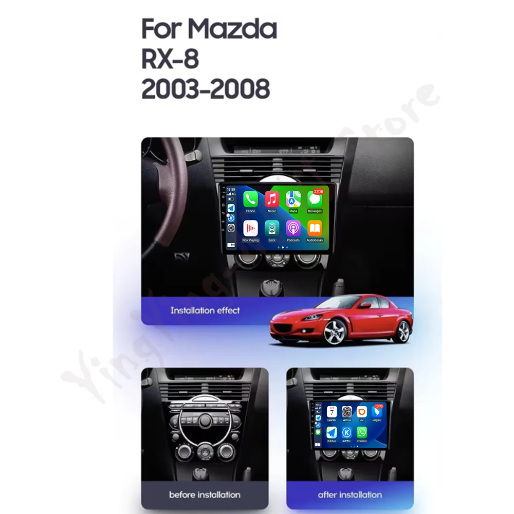 أندرويد 16 Carplay راديو السيارة التلقائي لمازدا RX-8 RX 8 RX8 SE 2003-2021 الوسائط المتعددة الملاحة GPS مشغل فيديو ستيريو WIFI + 4G