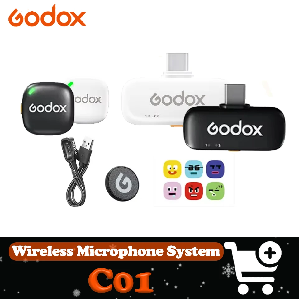Godox C01 Wireless Microphone System with USB-C Connector for Mobile Devices 2.4G 200m Stable Wireless Range for Vlog Recoding