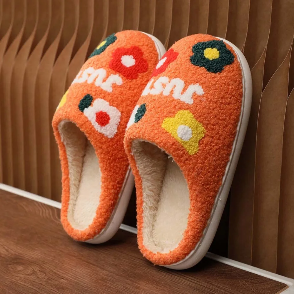 

Soft Flowers Cotton Slippers Anti-slip Thickened Winter Warmer Slippers Green Haired Furry Warm Home Cotton Shoes Women