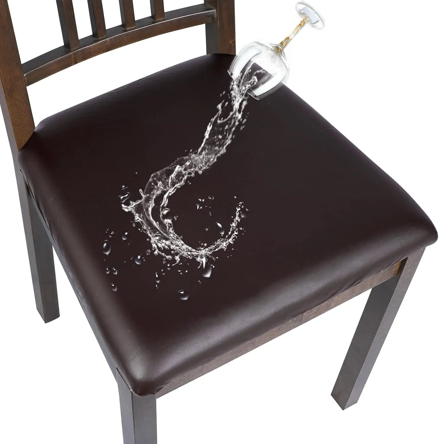 

Waterproof PU Leather Seat Covers for Dining Chairs, 6 Pack Stretch Dining Room Chair Seat Covers, Kitchen Chair Seat Covers