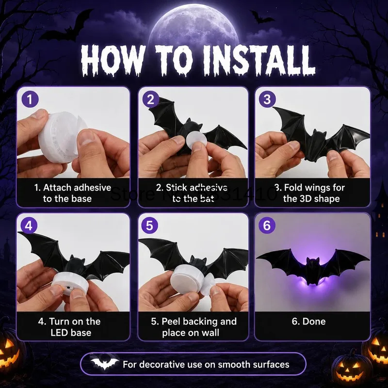 Hot Sale Halloween 3D LED Glowing Bat Wall Decorations Purple Red Light For Window Door Entryway Party Backdrop Home Decor