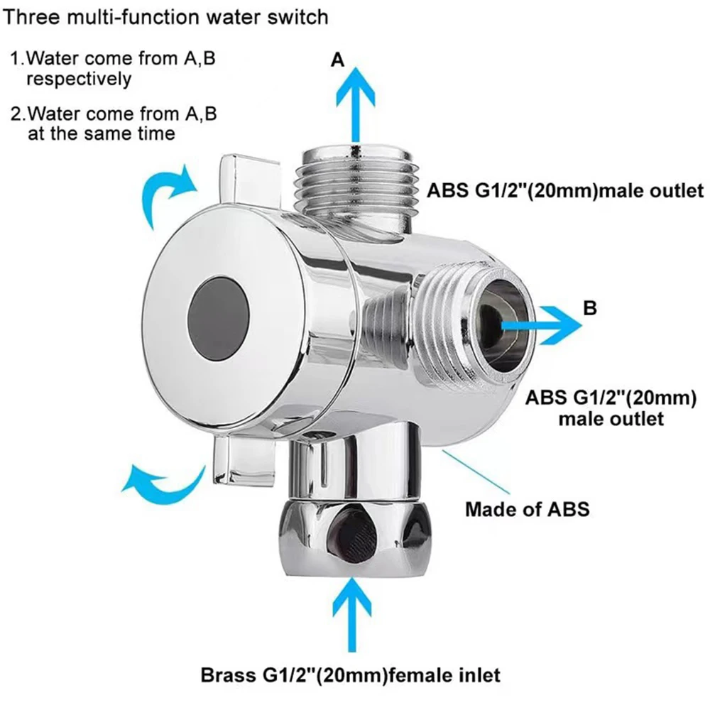 3-Way Shower Arm Diverter Valve Adjustable G1/2\