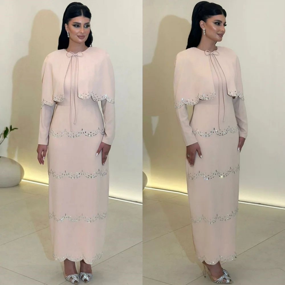 

Customized Fashion Elegant Jersey Sequined Bow A-line Scoop Neck Midi Dresses Bespoke Occasion Fashion