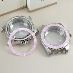40mm Watch Case Pink Ceramic Bezel For Seiko NH34 NH35 NH36 NH38 4R36 Miyota 8215 ETA 2824 Movement 28.5mm Dial 100M Waterproof