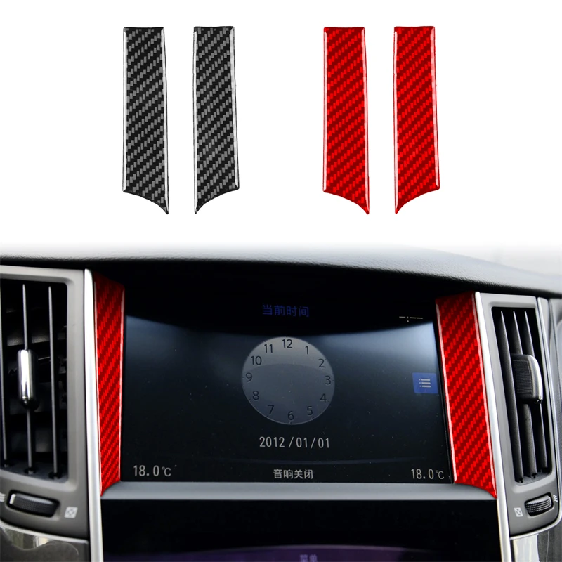 Real Carbon Fiber Car Center Control Both Sides Soft Sticker Cover Trim Interior Accessories Suitable for Infiniti Q50 2014-2020