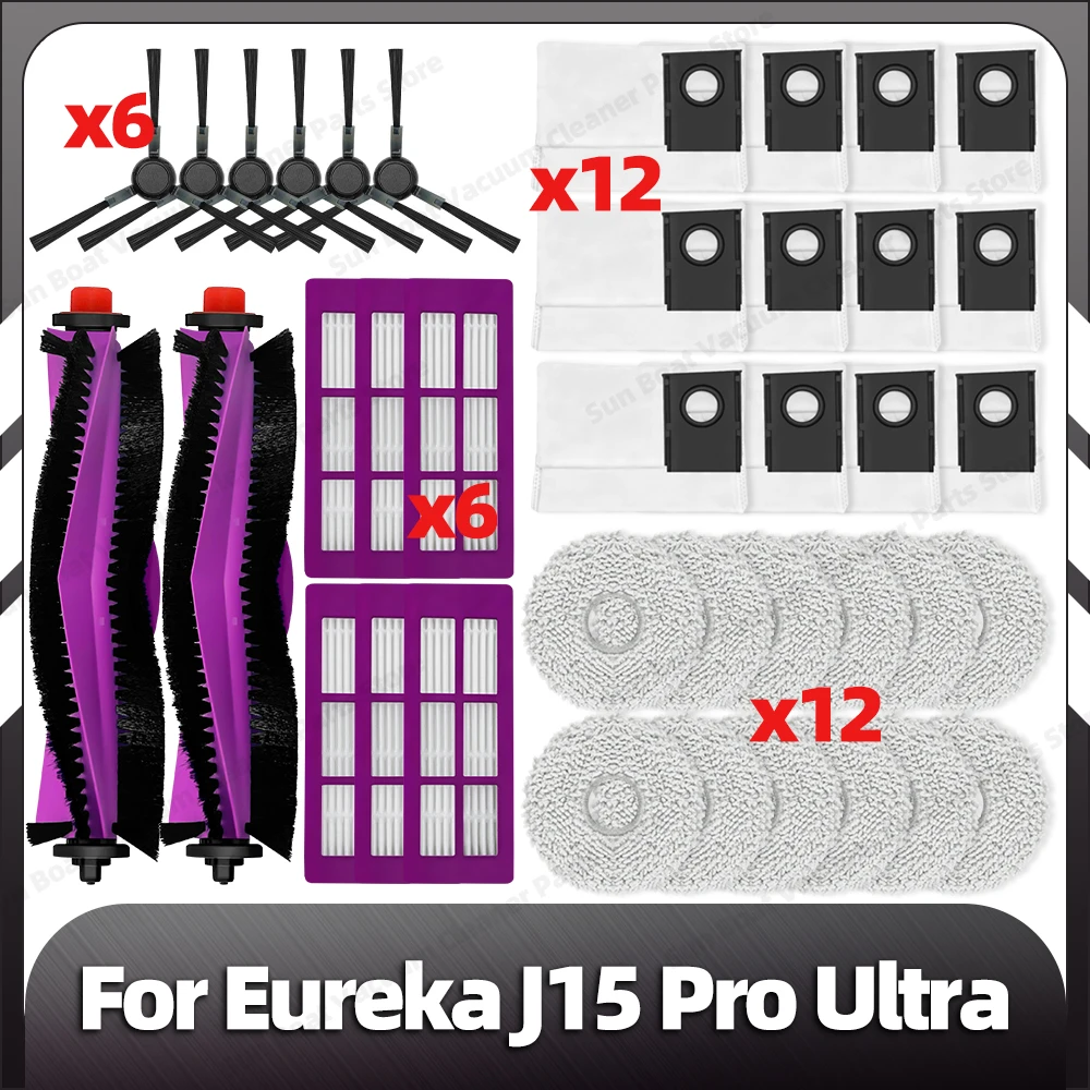 Compatible for Eureka J15 Pro Ultra Replacement Main Side Brush HEPA Filter Dust Bags Mop Pads Spare Parts Accessories