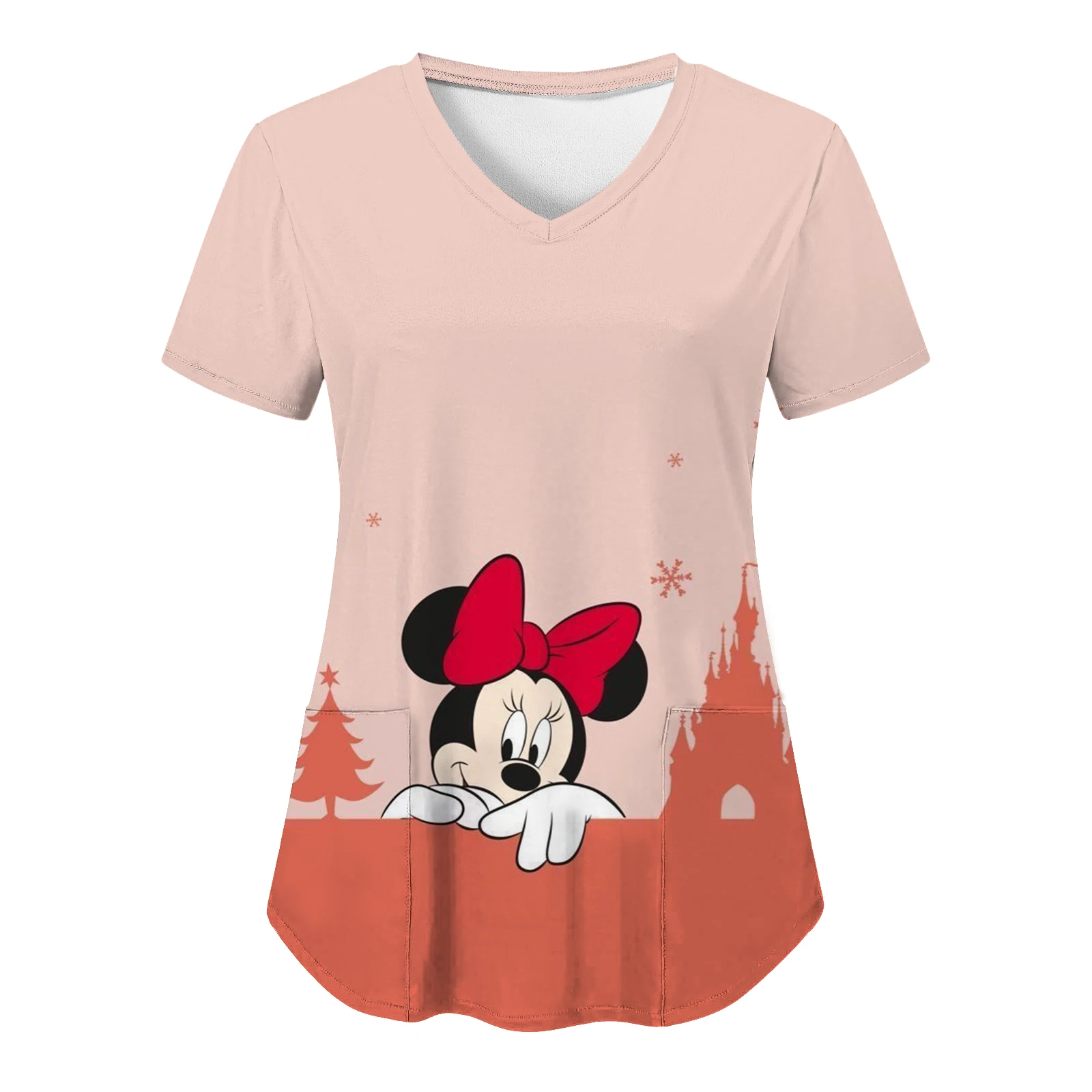 Disney เสื้อยืด2024สำหรับผู้หญิงเสื้อยืดมินนี่เมาส์เสื้อยืดชุดพยาบาลเสื้อยืดมิกกี้ผู้หญิงเสื้อผ้ามีกระเป๋าเสื้อในโรงพยาบาล