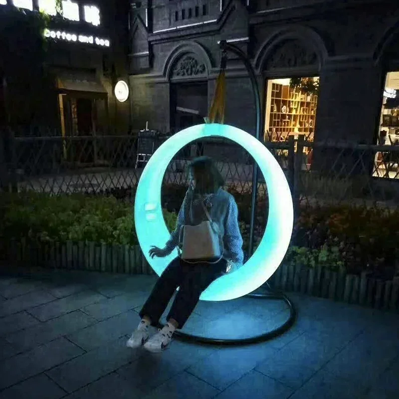 Intelligent remote control led moon children's park garden  Outdoor decor furniture  rocking hanging swing egg chair