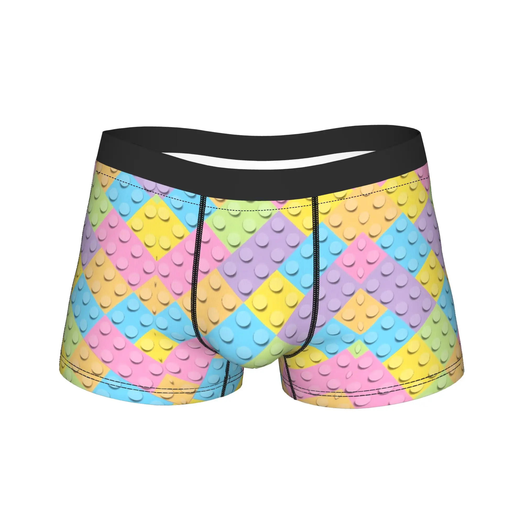 

Pastel Diagonal Building Blocks Pattern Underwear Breathable Panties Printed Boxer Brief For Male 3D Pouch Plus Size Trunk