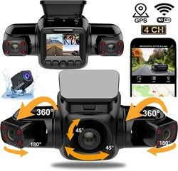 4CH Dash Cam 4*1080P Camera With GPS/WiFi For Car DVR 8 Infrared Light Night Vision 24H Parking Video Recorder Max 256GB