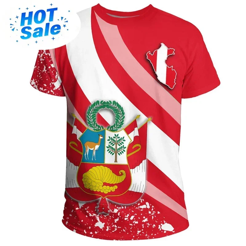 3D Printing Peru Flag Emblem T Shirts Men Cool Designs T-shirt Womens Clothing Harajuku Fashion Streetwear Kids Tee Shirts Tops