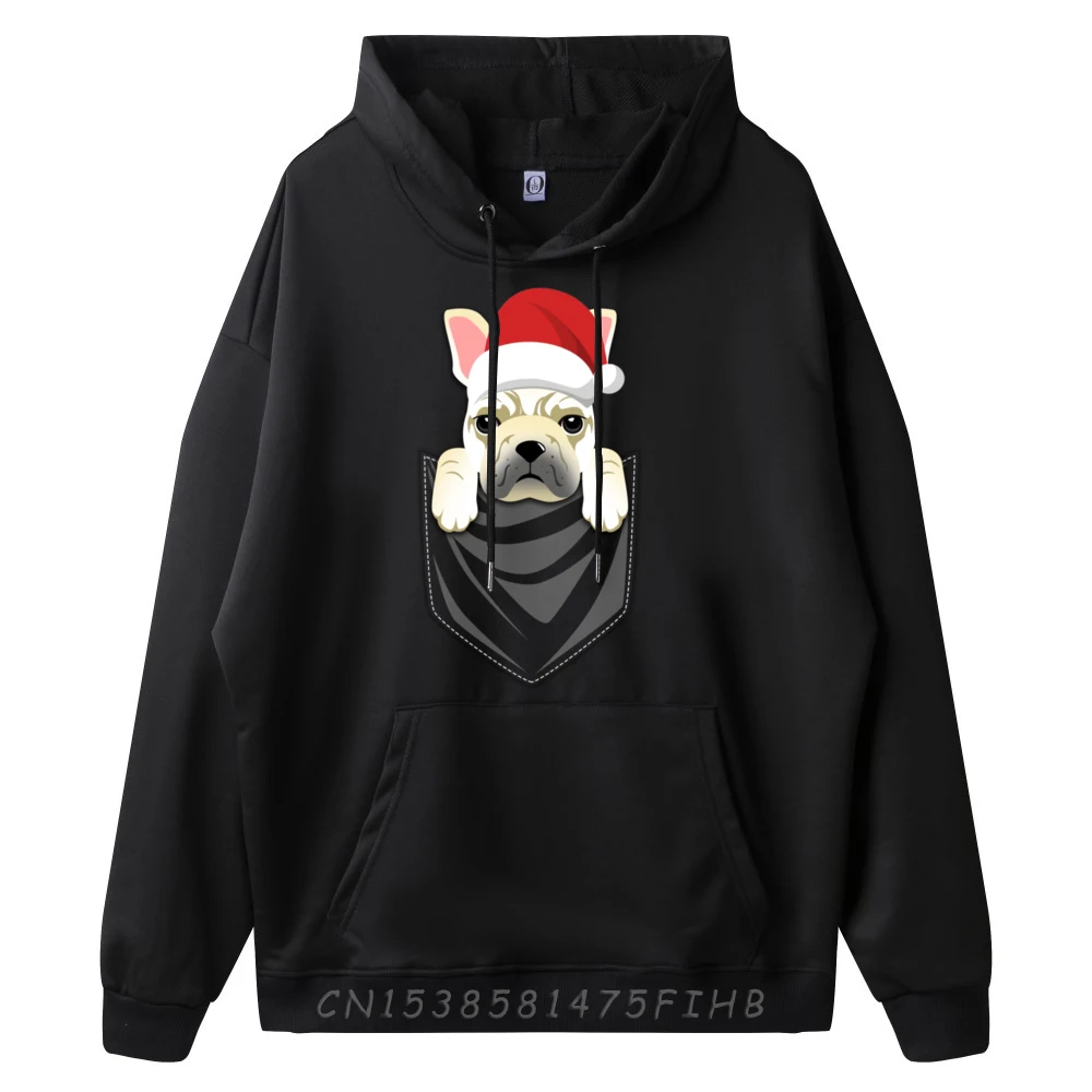 Pocket Graphic Cream French Bulldog Christmas Dog Graphic Pullover Hoodies Polyester Men's Clothing Pullover Hoodies Character