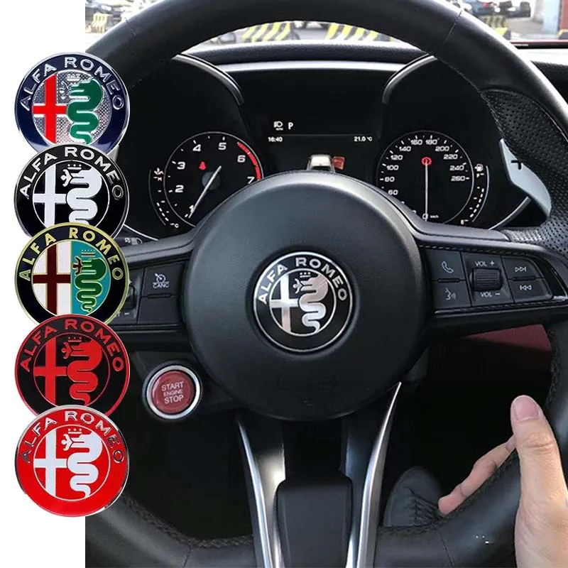 Car Front Hood Badge Rear Trunk Sticker Car Steering Wheel Badge Sticker For Alfa Romeo Giulietta Mito Giulia Stelvio Brera 147