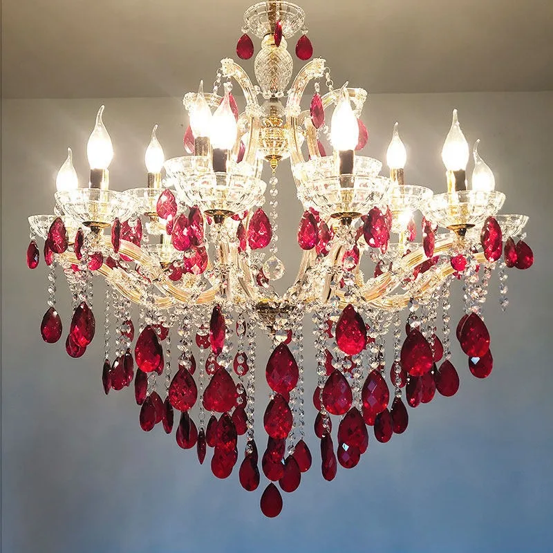 French crystal chandelier, villa living room dining room lamp, hotel wedding hall crystal lamp, duplex building mid-floor empty