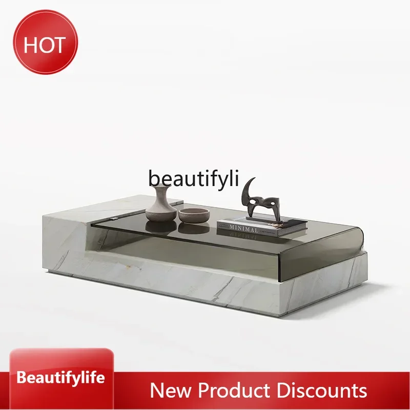 

J46 A Italian Minimalist Natural Marble Tea Table TV Cabinet Combination Modern Designer Villa Living Room Luxury Stone Creative