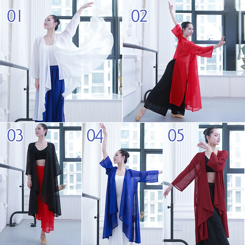 Woman Dance Shirt Blouse Long Sleeves Lower Hem Split Cardigan Tops Loose Flowing Adult Classical Dance Clothes Chinese Costume