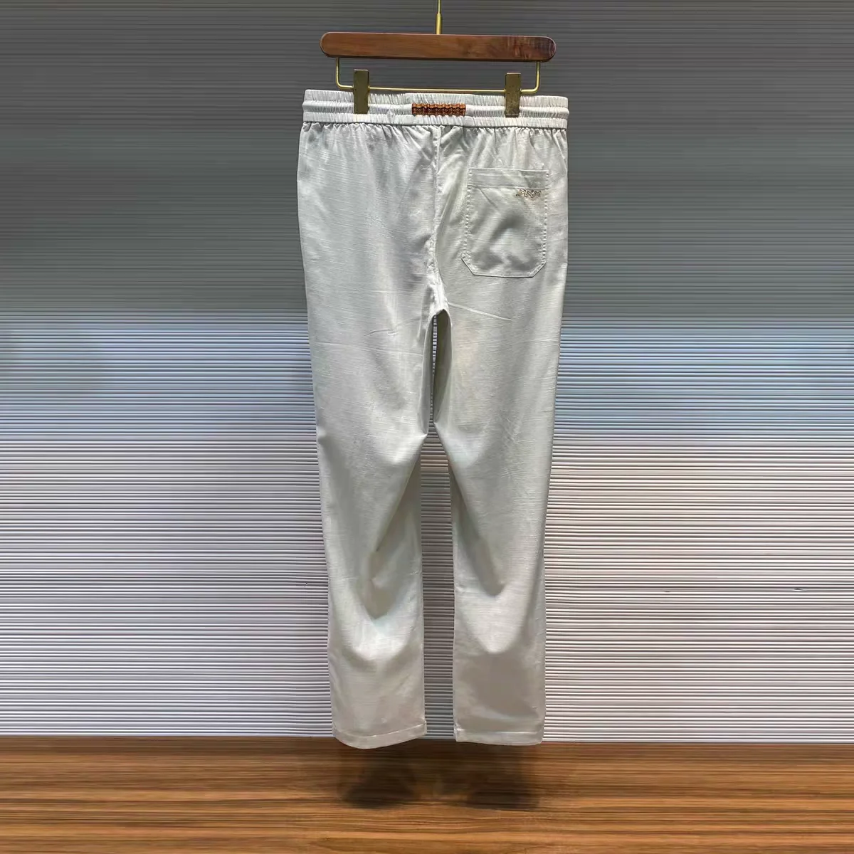 

Italian Style Men's Casual Pants Summer Cotton Linen Soft Elastic Waist Rope Straight Business Casual Trousers