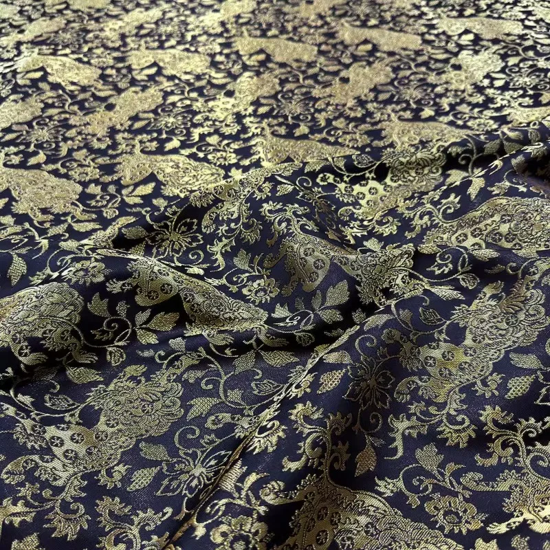 Four Chinese Style Gold Wire Jacquard Tang Clothing Fabric Stiff Windbreaker Hanfu Ethnic Clothing Woven Brocade Fabric