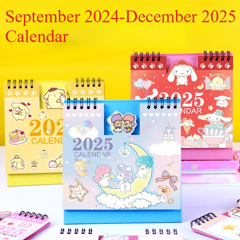 2025 New Sanrio Desk Calendar Kuromi My Melody Cinnamoroll Hello Kitty Anime Cartoon Students Standing Decoration Office Planner