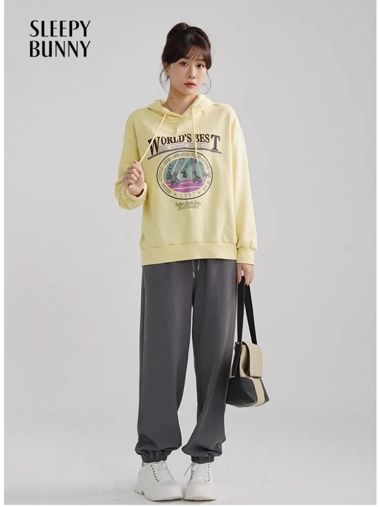 

Loose Fit Graphic Hoodie Women Casual Pullover Sweatshirt Letter Print Drop Shoulder American Style Hooded Top Spring Streetwear