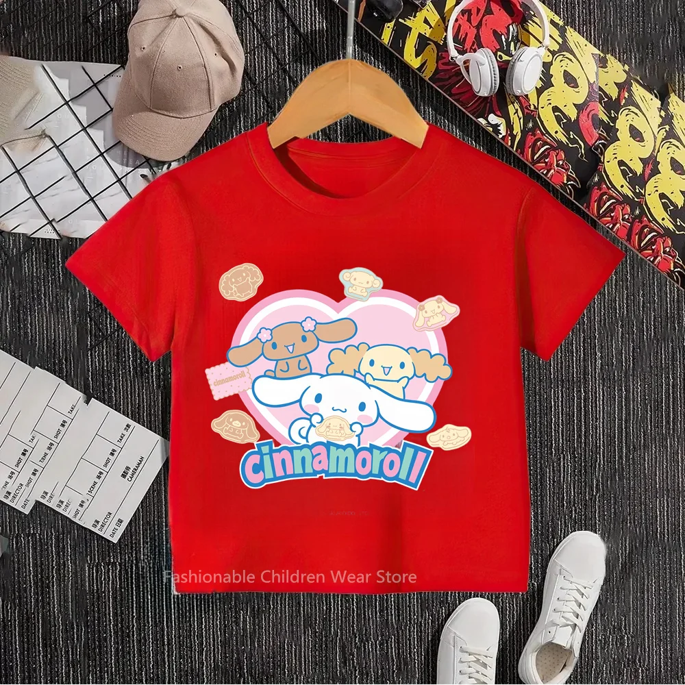 Trendy-trendy Summer Kiddie Tees Cinnamoroll Cartoons in Print Super Elastic Kawaii Korean-style Styles for Both Boys and Girls