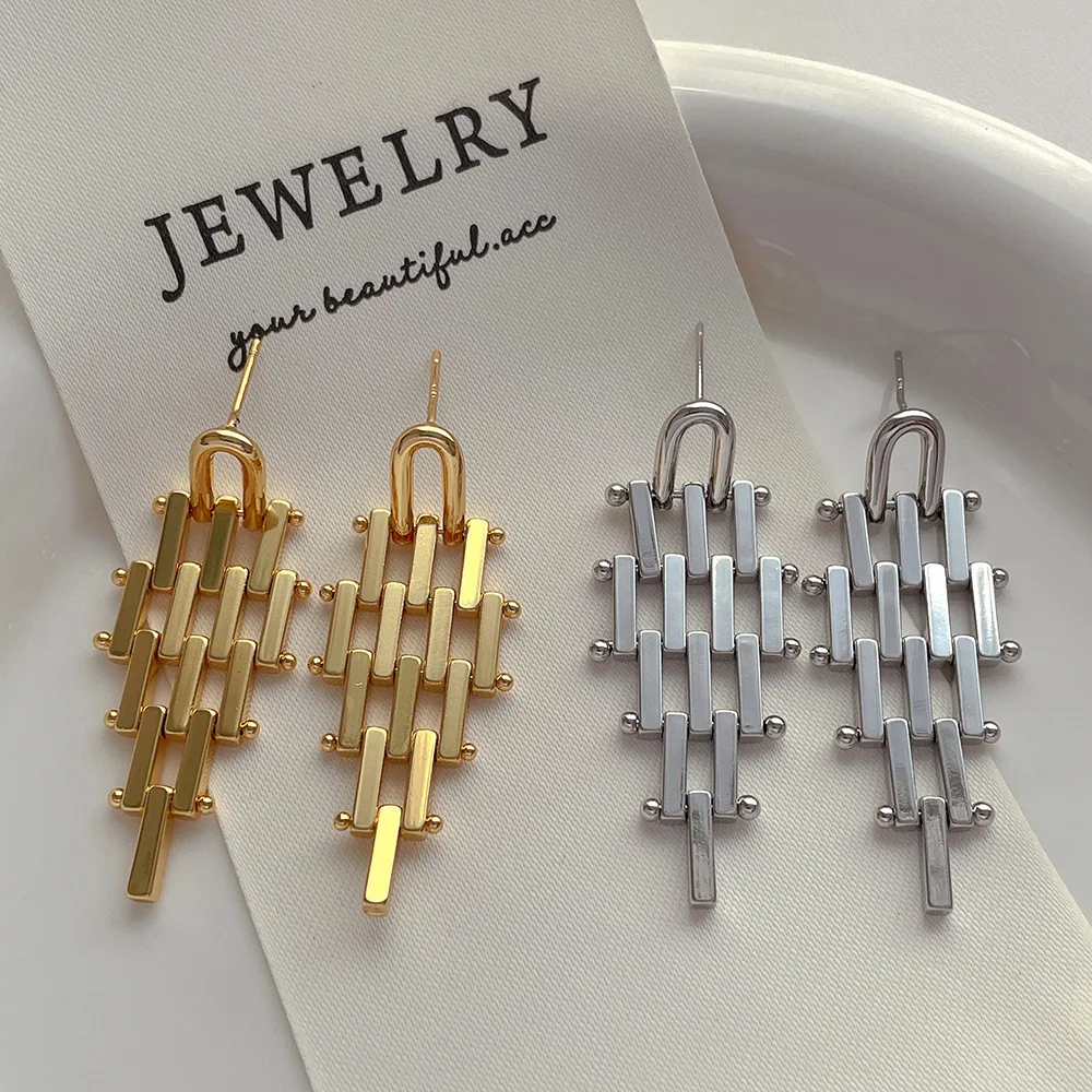 European and American Fashion Geometric Metal Earrings, Retro Tassel Earrings, Niche Trapezoidal Temperament Earrings