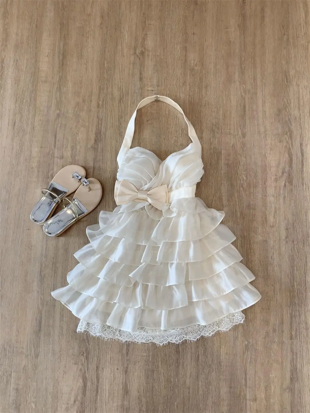 Vestido de fada halter feminino em camadas plissado mini vestido elegante arco renda estilo doce sem mangas saia branca verão roupa fina 2025