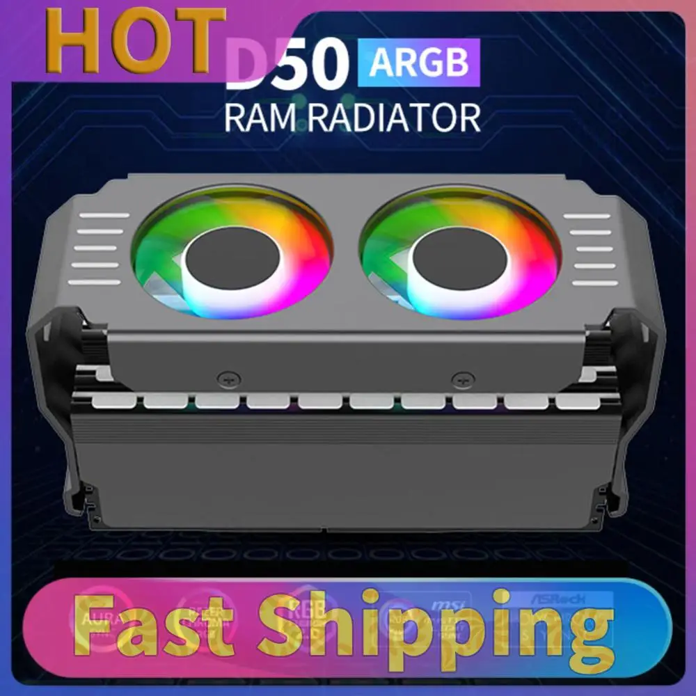 

Кулер для оперативной памяти 4Pin PWM/5V 3Pin ARGB с двумя вентиляторами 120 мм, 1000-4500+ об/мин, для охлаждения DDR4 DDR5