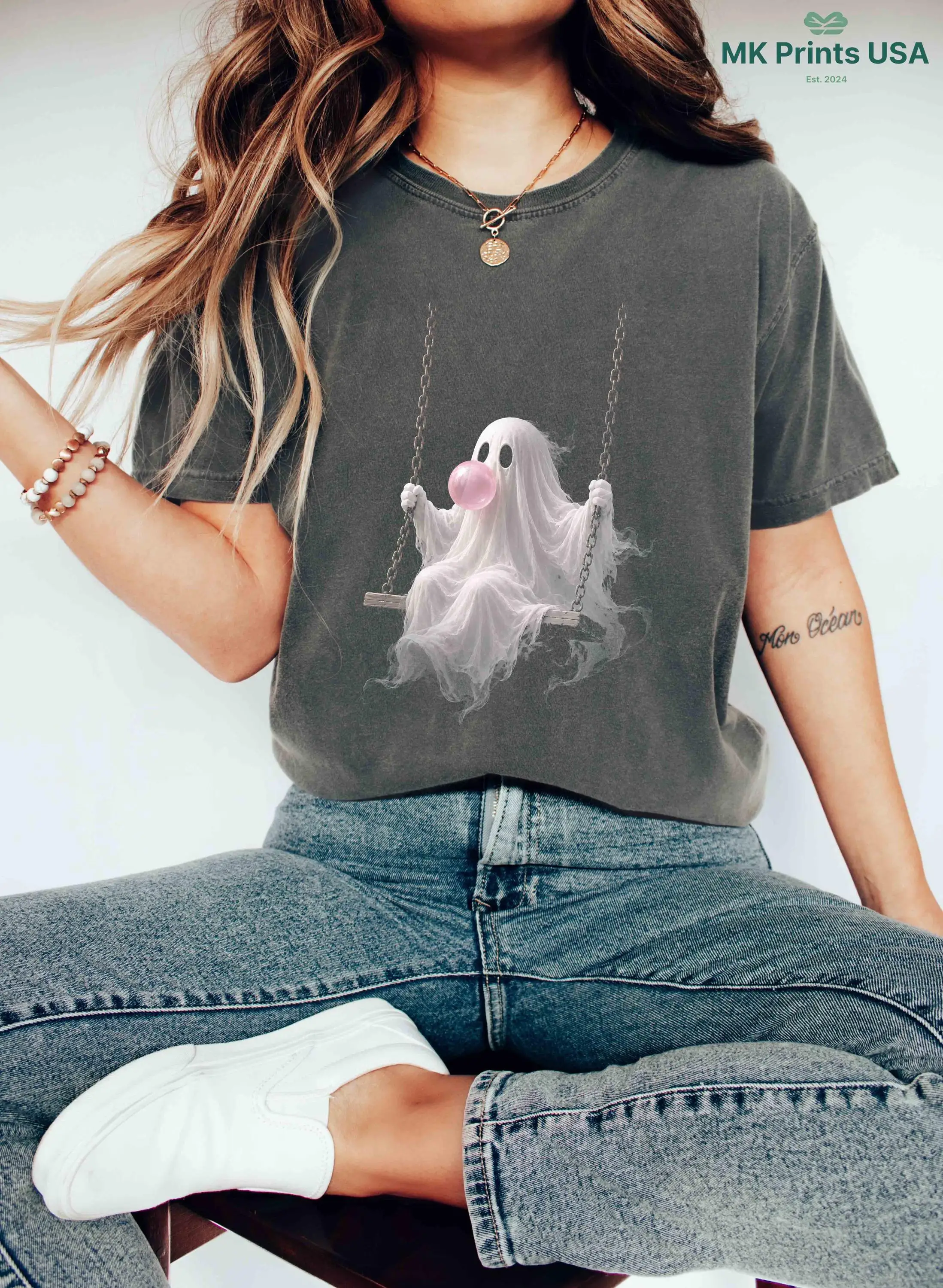 Ghost Bubble Gum Shirt, Funny Halloween Swing Tee, Spooky Ghost Apparel T-shirt