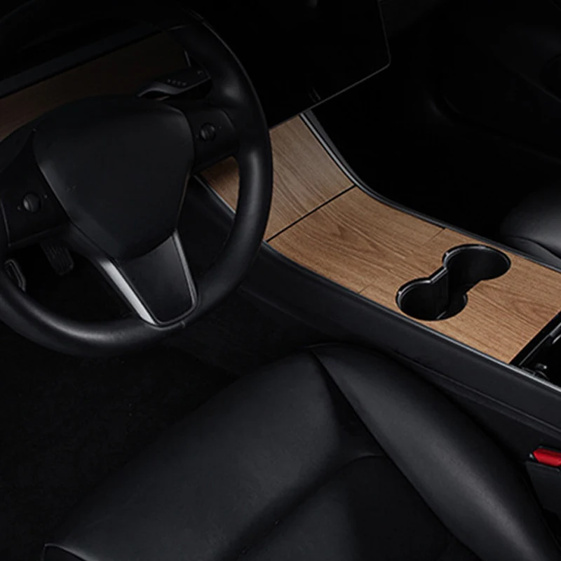 for Tesla 2017-2020 Model 3 y center console sticker protective film wood grain center matte white view 3
