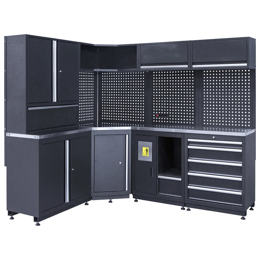 

Corner Combined Steel Garage Storage Tool Cabinet with Drawers Tool Box Stainless Steel Workbench