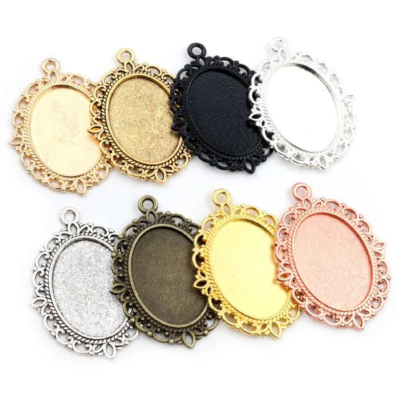 10pcs 18x25mm Inner Size 9 Colors Vintage Style Cameo Cabochon Base Setting Pendant necklace findings