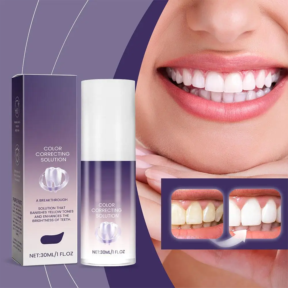 Teeth Whitening Purple Toothpaste Remove Teeth Breath Brightening Whitening Essence Corrector Care Stain Color Free 30ml Or X4D3