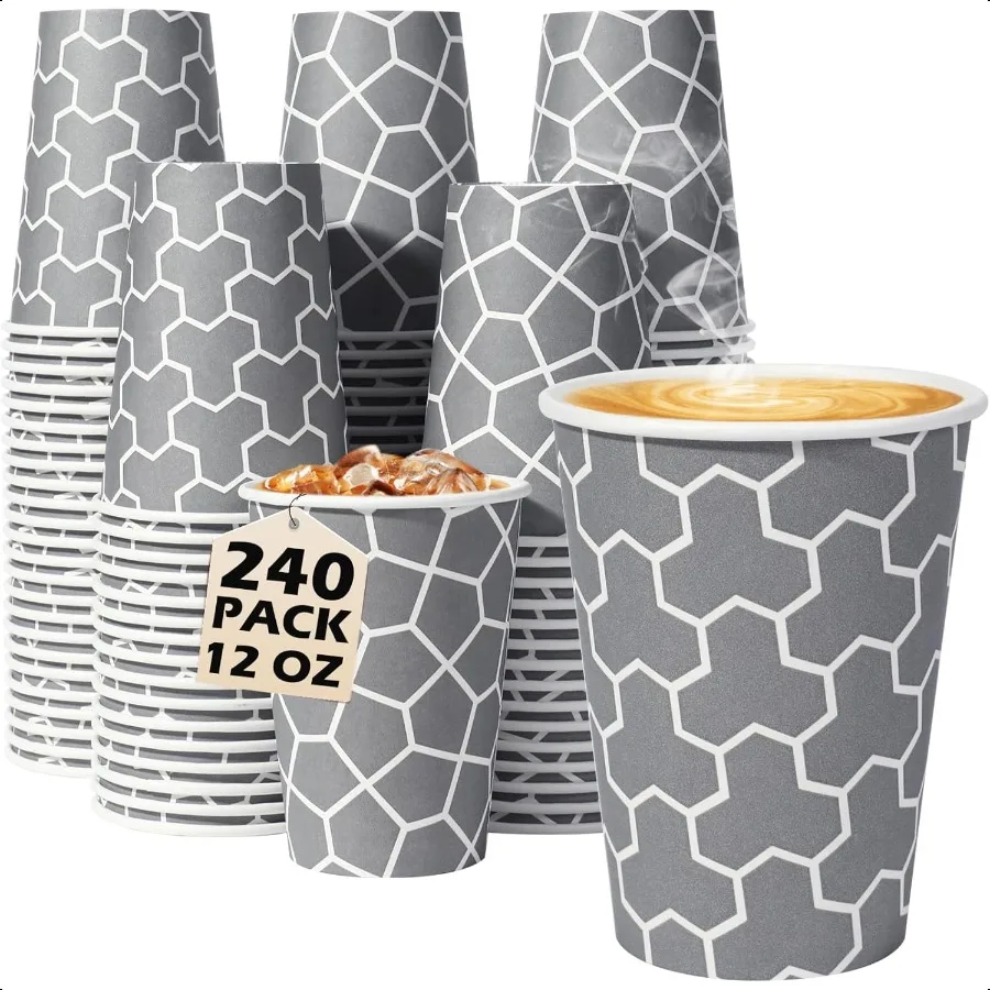 

Coffee Cups 12 oz Paper Cups 240 Pack Coffee Cups 12 oz Hot Cup Cups Paper Insulated Cup for Cold Hot Drinks