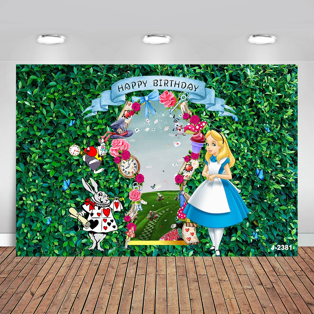 

Cartoon Flower Painting Photo Backdrop Alice In Wonder Disney Magic World Princess Happy Birthday Party Decoration Background