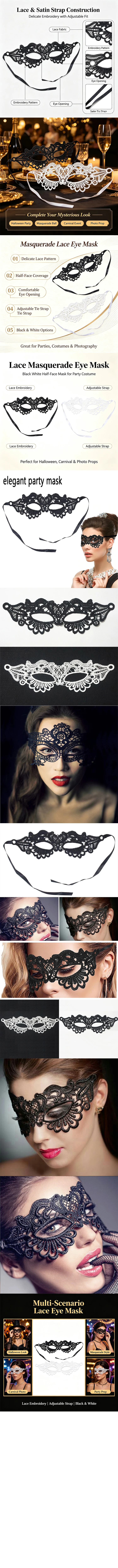 Schwarze Spitzenmaske für Damen mit Stickerei-Applikationen für Party, Cosplay, Maskerade, Prinzessinnen-Ball, Abschlussfeier und Kostüme – Detail 1