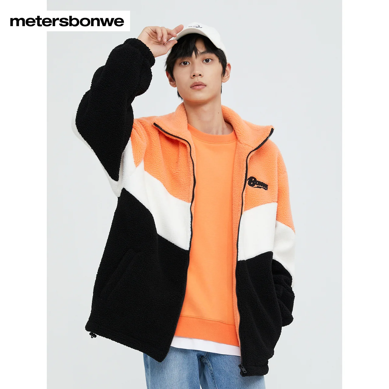 Metersbonwe-Imitation Lamb Fur Jackets for Men,Full Sleeve Male Contrasting Colors Warm Wear,Loose Full Sleeve Outerwear