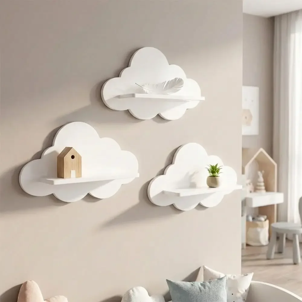 3PCS Modern Style Wooden Wall Storage Rack Durable Stable Cloud Shape Shelf Minimalist Wall Mounted Shelves Storage