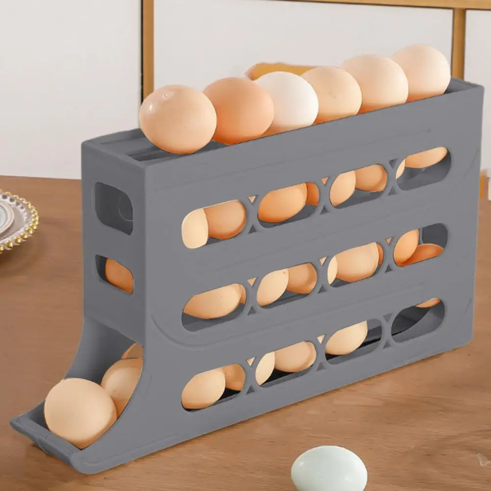 4-Tier Fridge Egg Storage Box Automatic Rolling 30 Egg Organizer Refrigerator Side Door Egg Dispenser Carton Diner Restaurant