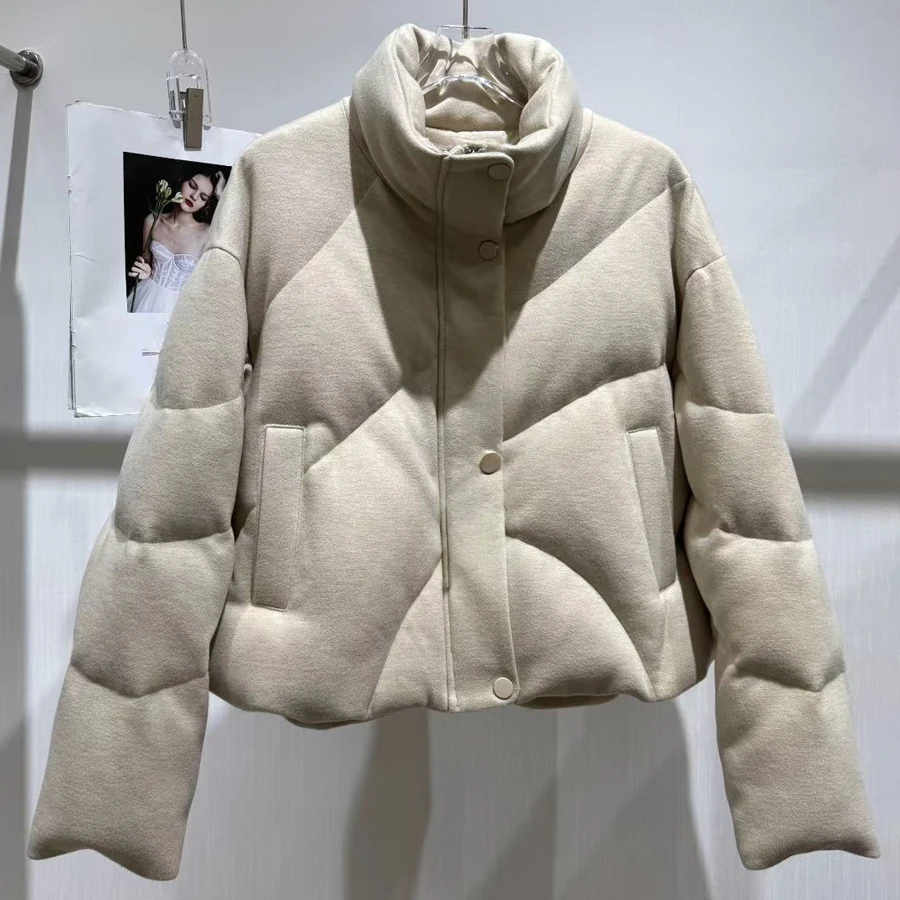 

Short Goose Down Coat With Collar Natural Fur Puffer Jacket Warm Parkas Outwear Best Selling Women's Down Jacket