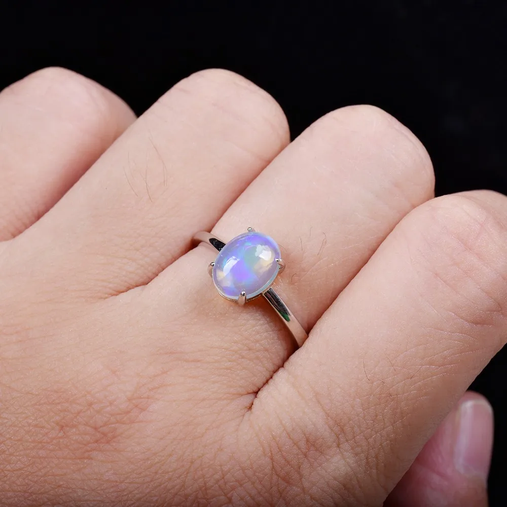 ITSMOS Lemon Green Fire Oval Opal Wedding Band Halo Promise s925 sterling silver Ring Simple Natural Opal Bands for Women