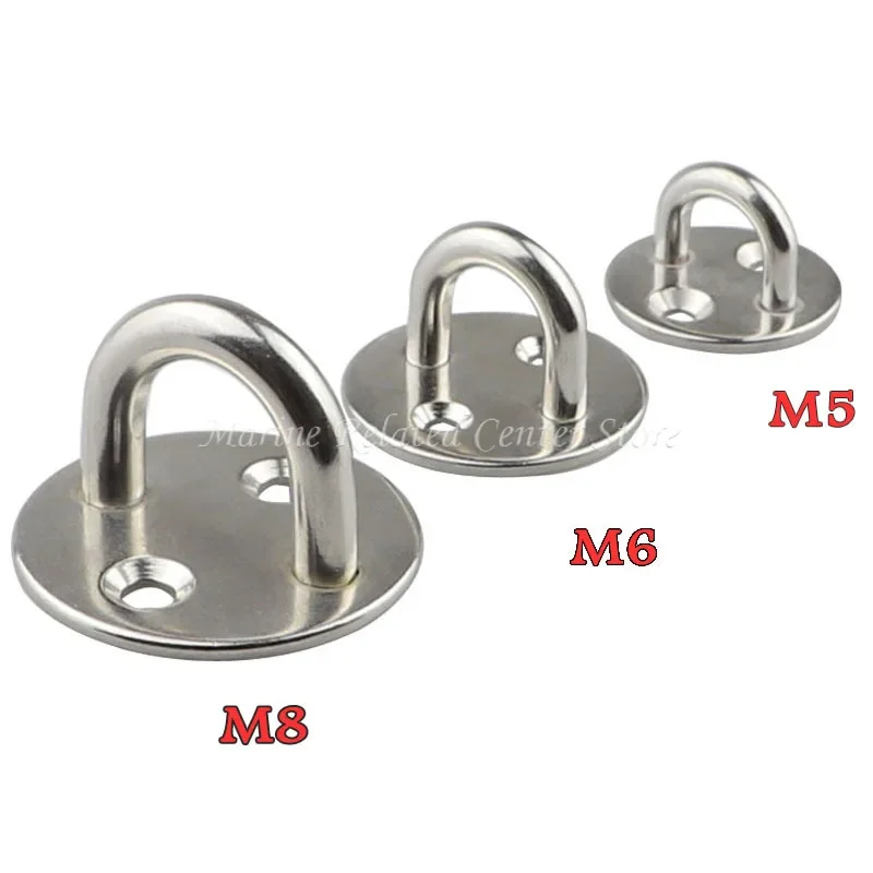 4x Ring Hook Heavy Duty Pad Eye Plate Deck Door Buckle Round Shaped Heavy Duty Ceiling Mount Hanger For Marine Boat Accessories