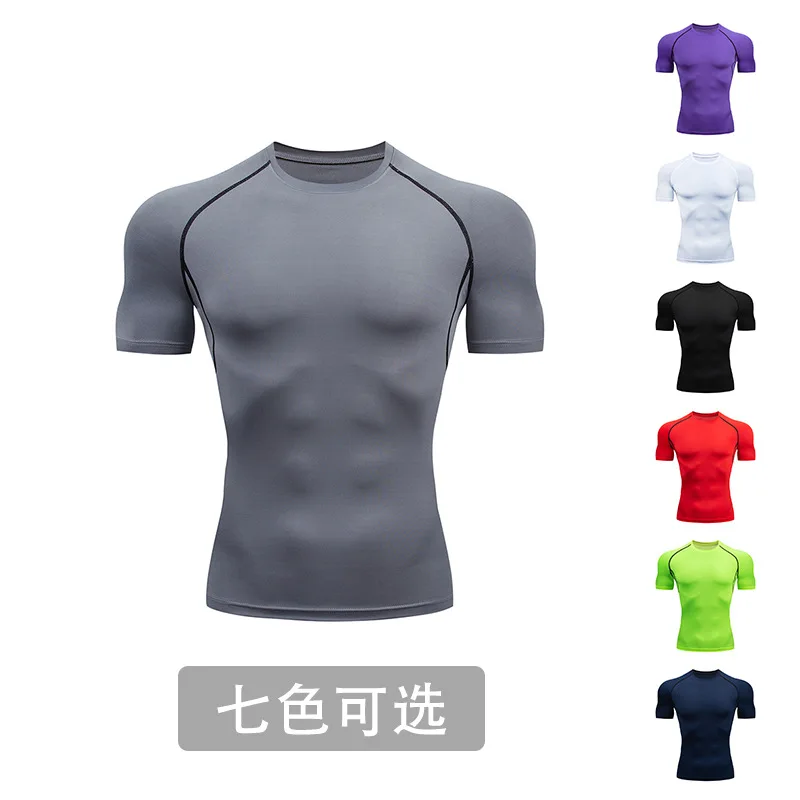 Mens Short Sleeved T-shirt Sports Running Workout Fitness Yoga Training Tights Solid 7 Colors Comfortable Breathable S-4XL