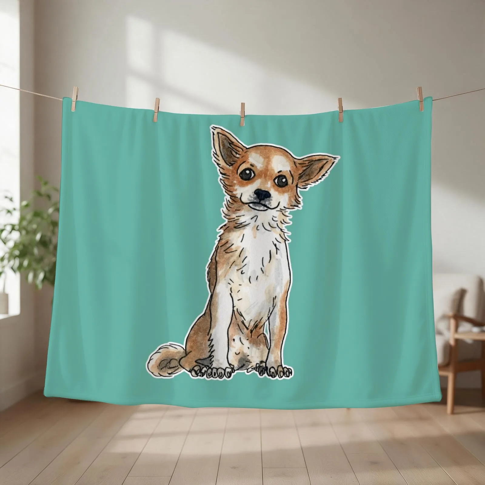 Long hair chihuahua Throw Blanket couch cozy soft plush fuzzy picnic outdoor blanket