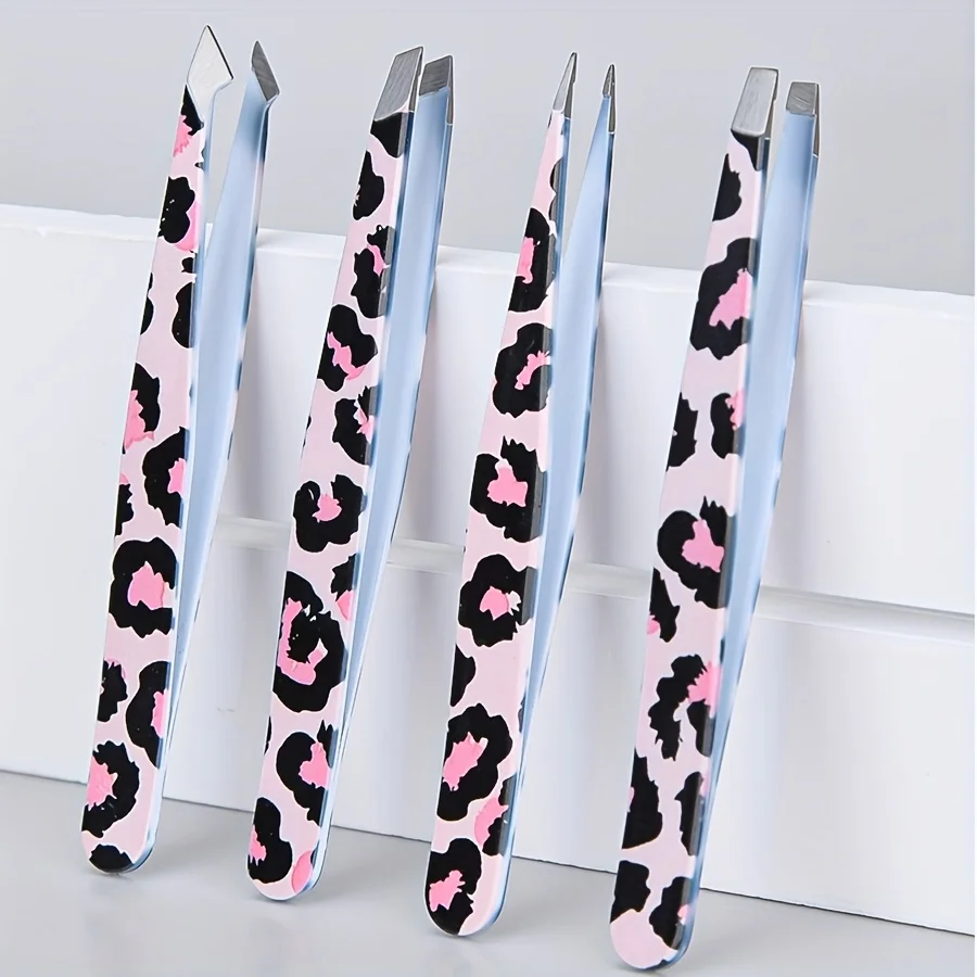 4 in 1 Professional Eyebrow Tweezer Colorful Hair Beauty Fine Hairs Puller Stainless Steel Slanted Eye Clips Removal Makeup Tool