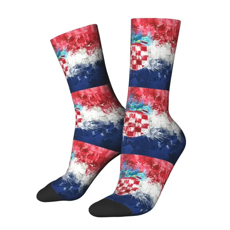 Novelty Mens Vintage Croatia Flag Dress Socks Unisex Warm Breathbale 3D Print Croatian Patriotic Crew Socks