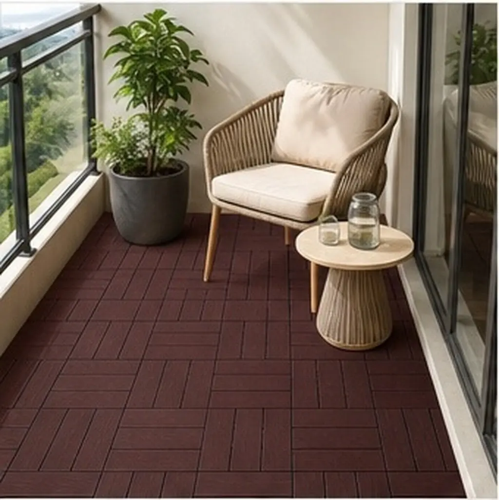 4Pcs Plastic Interlocking Deck Tiles Wood Look Outdoor Flooring for Home Decor Balcony Patio Courtyard Sturdy Fade Resistant