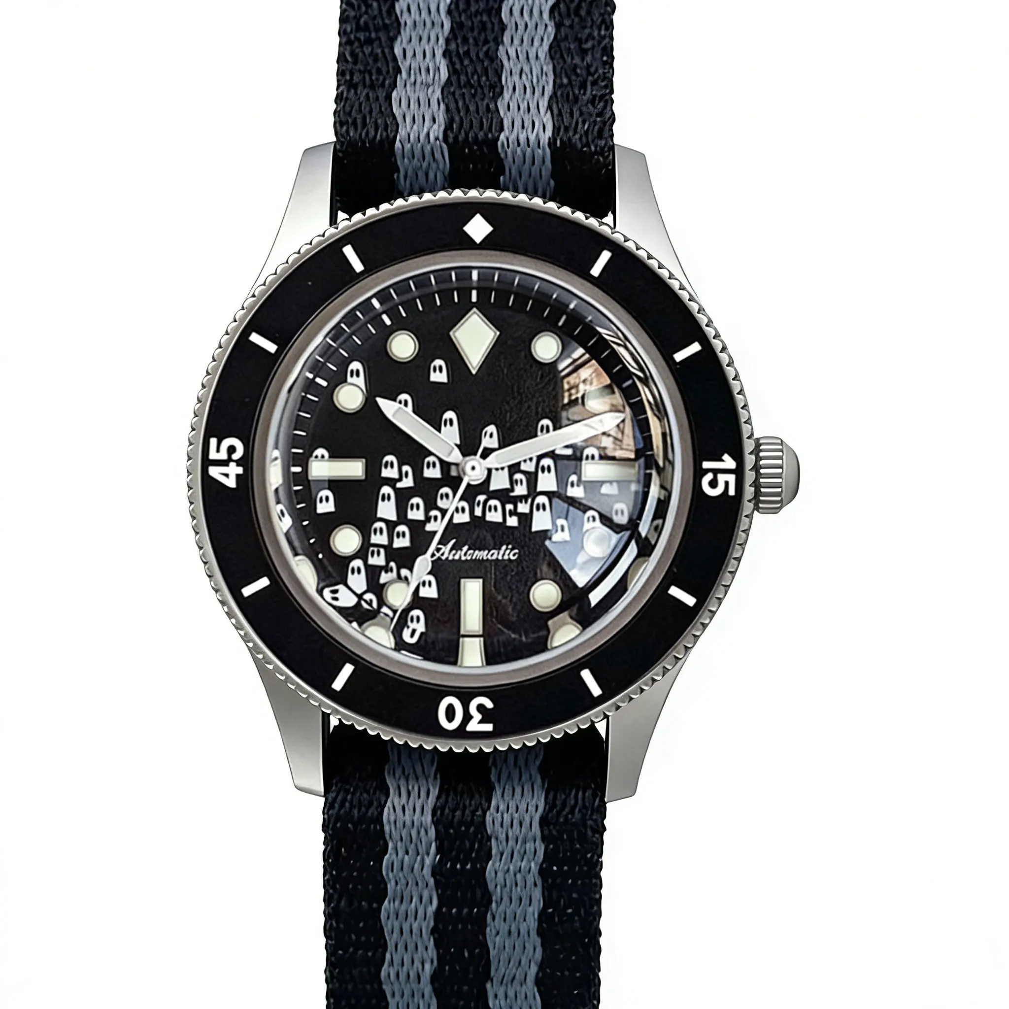 Tandorio 40mm NH35A Mechanical Wristwatches 200m Waterproof White/Yellow Lume Diver Watches For Men Ghost Dial