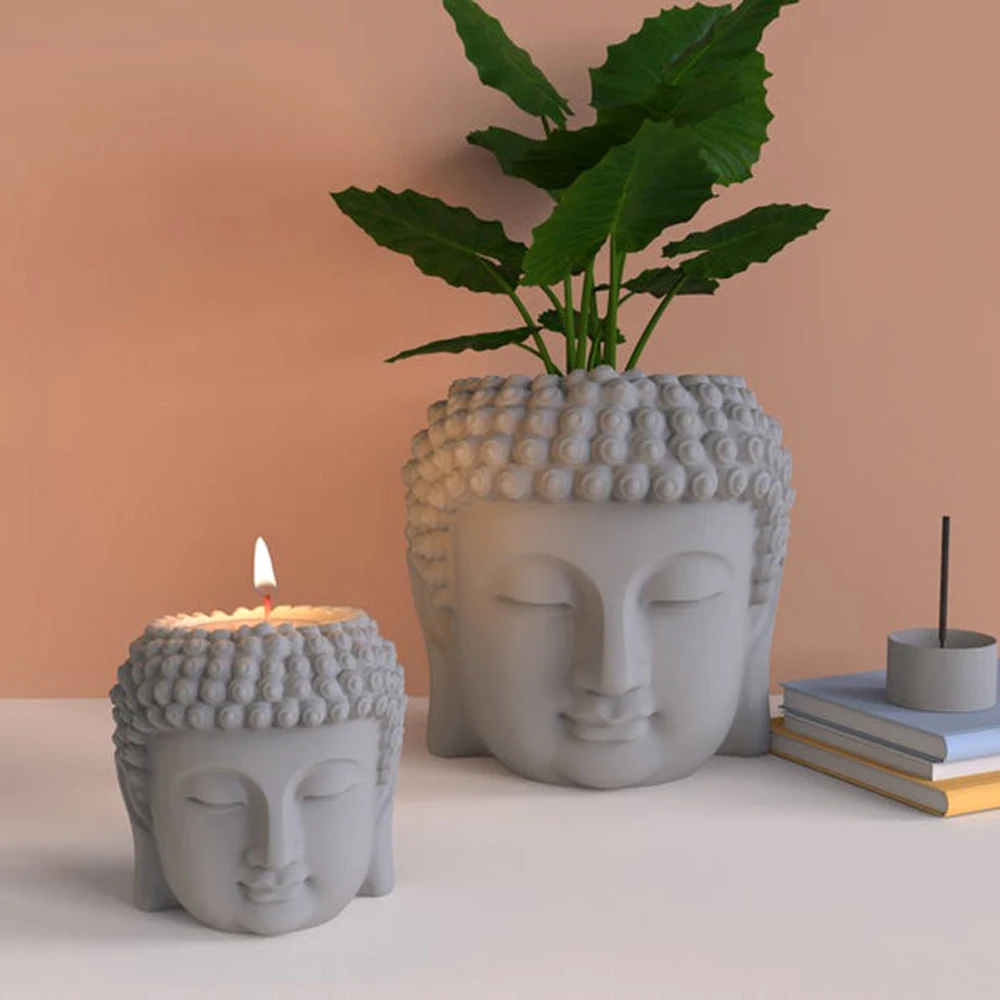 Concrete Planter Molds Silicone Mold Buddha head Design Candle cup Candle Jar silicone mold Cement Flower Pot Molds