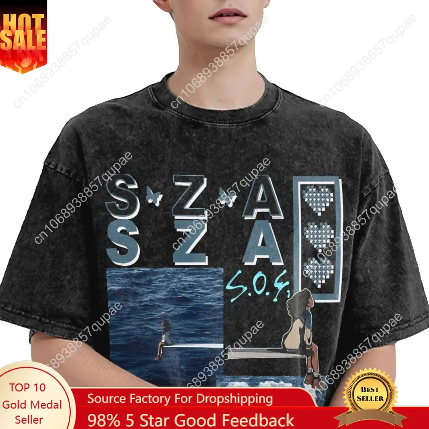 

SZA Singer Men's Rapper Style T-Shirt Singer Music Print Tee Retro Drop Shoulder Washed Style Soft Loose Top Unisex